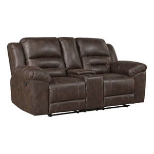 Henry Manual Double Reclining Loveseat- Console- Dark Brown Microfiber