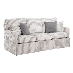 Tory Sofa with 4 Throw Pillows- Gray White Striped Polyester- 79 Inch