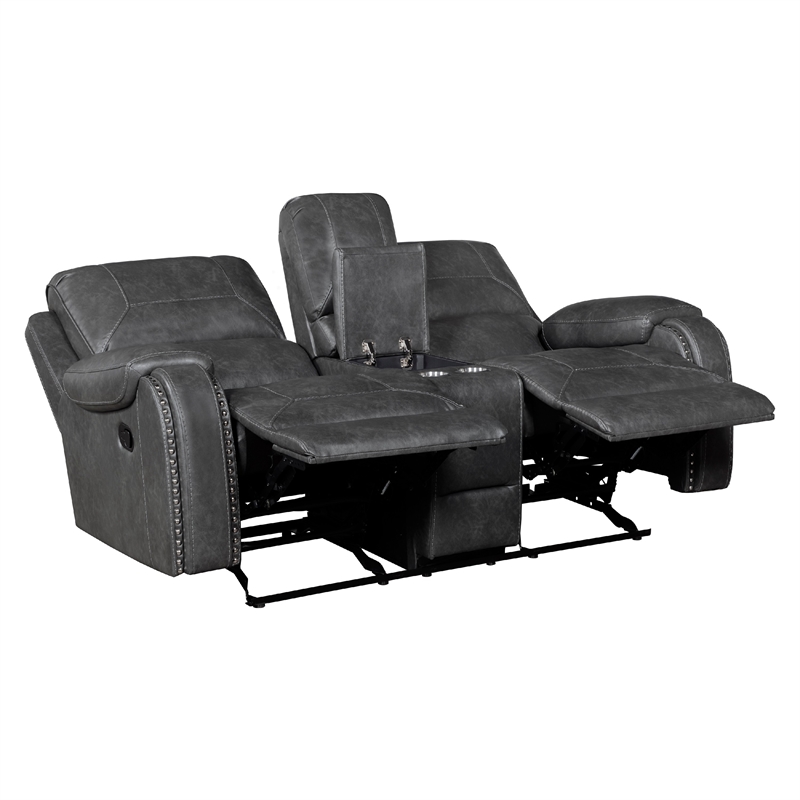 Dean Reclining Loveseat- Pillow Tufted Gray Faux Leather 76 Inch