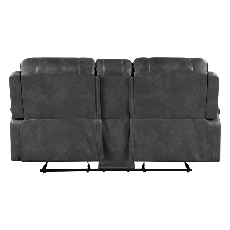 Dean Reclining Loveseat- Pillow Tufted Gray Faux Leather 76 Inch