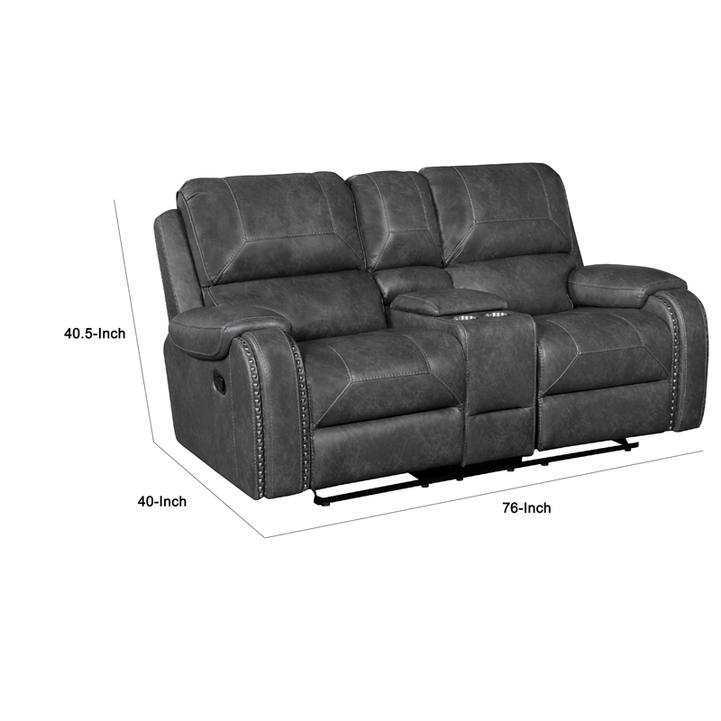 Dean Reclining Loveseat- Pillow Tufted Gray Faux Leather 76 Inch