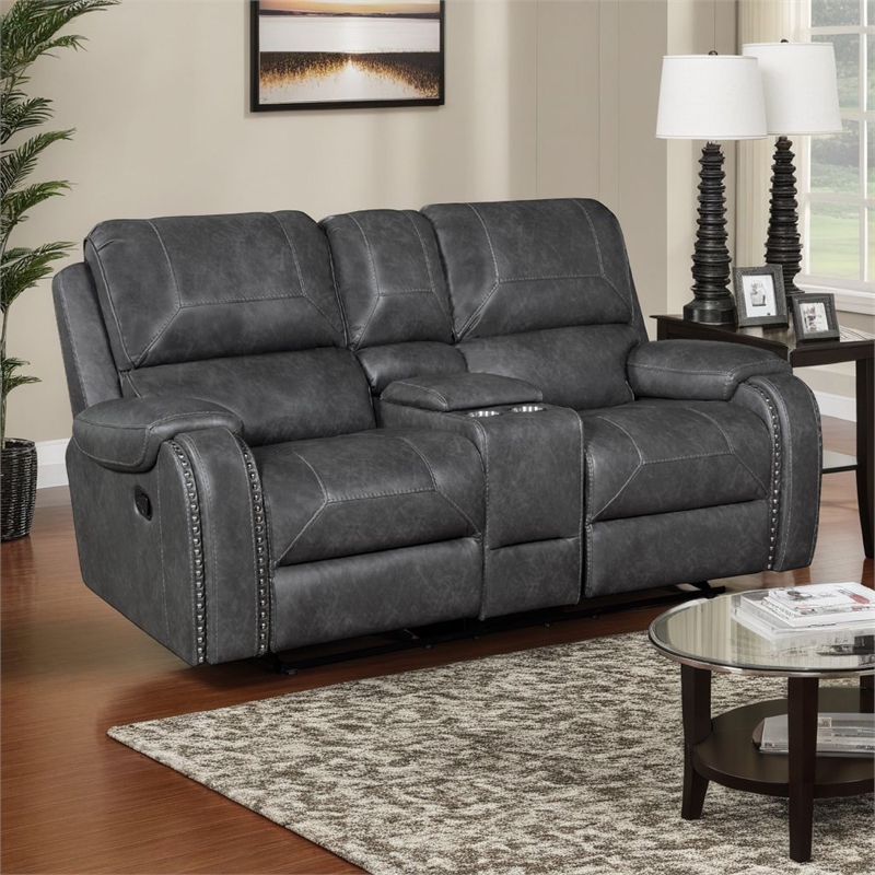 Dean Reclining Loveseat- Pillow Tufted Gray Faux Leather 76 Inch