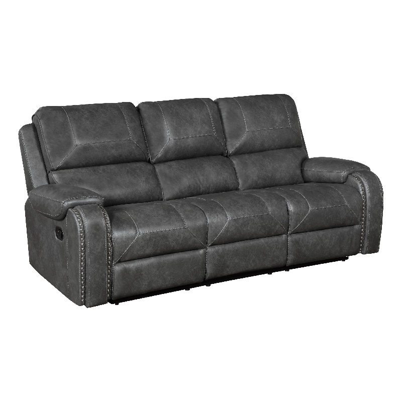 Dean Reclining Sofa- Pillow Tufted Gray Faux Leather 87 Inch