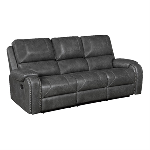 Dean Reclining Sofa- Pillow Tufted Gray Faux Leather 87 Inch