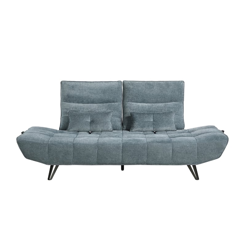 Kyan Adjustable Depth Power Reclining Sofa- 2 Pillows- Blue Chenille
