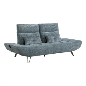 Kyan Adjustable Depth Power Reclining Sofa- 2 Pillows- Blue Chenille