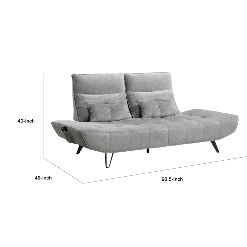 Kyan Adjustable Depth Power Reclining Sofa- 2 Pillows- Gray Chenille