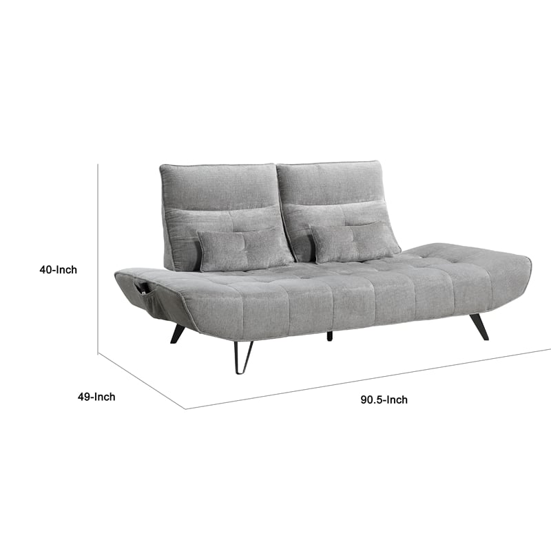 Kyan Adjustable Depth Power Reclining Sofa- 2 Pillows- Gray Chenille