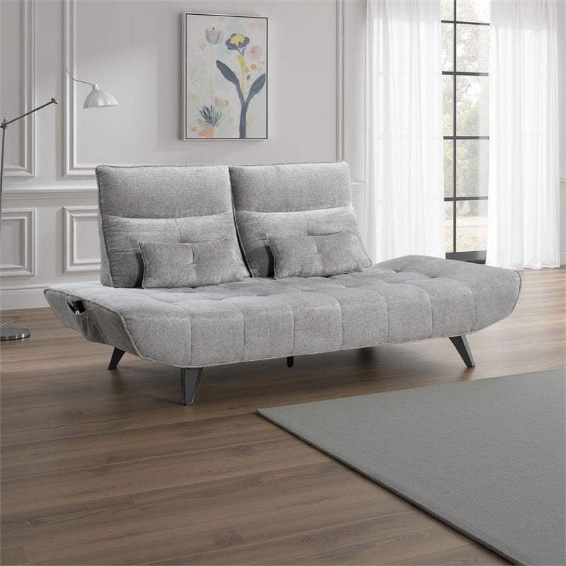 Kyan Adjustable Depth Power Reclining Sofa- 2 Pillows- Gray Chenille