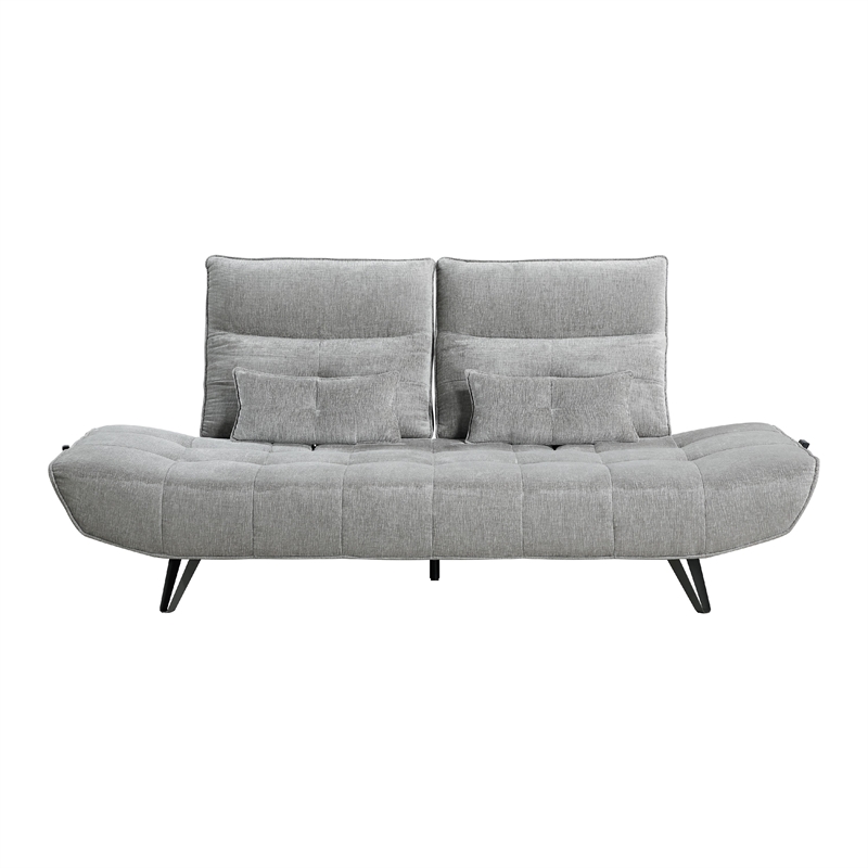 Kyan Adjustable Depth Power Reclining Sofa- 2 Pillows- Gray Chenille