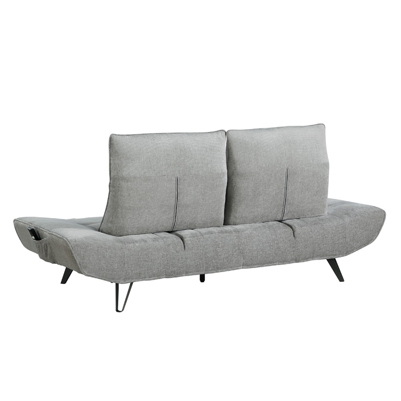 Kyan Adjustable Depth Power Reclining Sofa- 2 Pillows- Gray Chenille
