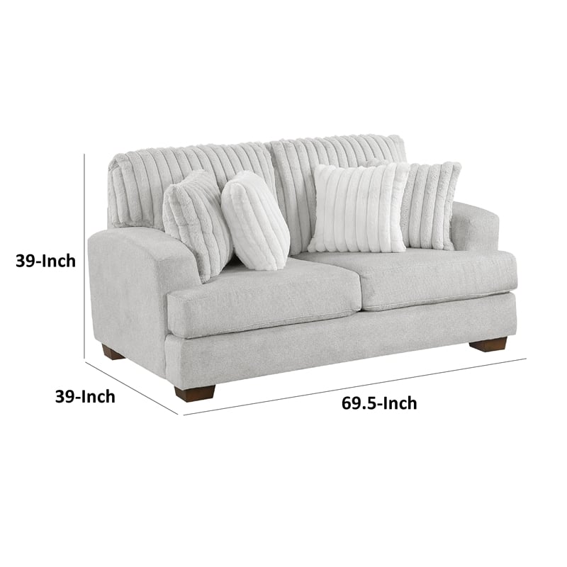 Witz Loveseat- 70 Inch- 4 Pillows- Ribbed Texture Light Gray Corduroy