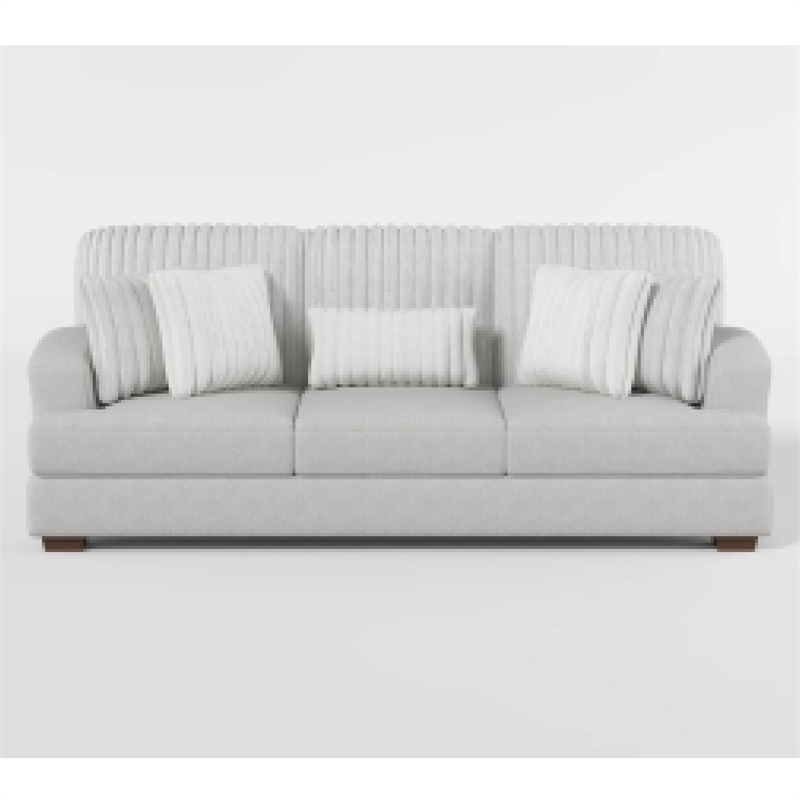 Witz Sofa- 96 Inch- 5 Pillows- Ribbed Texture Light Gray Corduroy