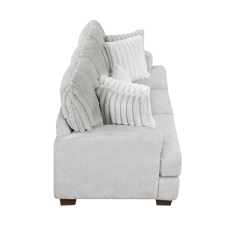 Witz Sofa- 96 Inch- 5 Pillows- Ribbed Texture Light Gray Corduroy