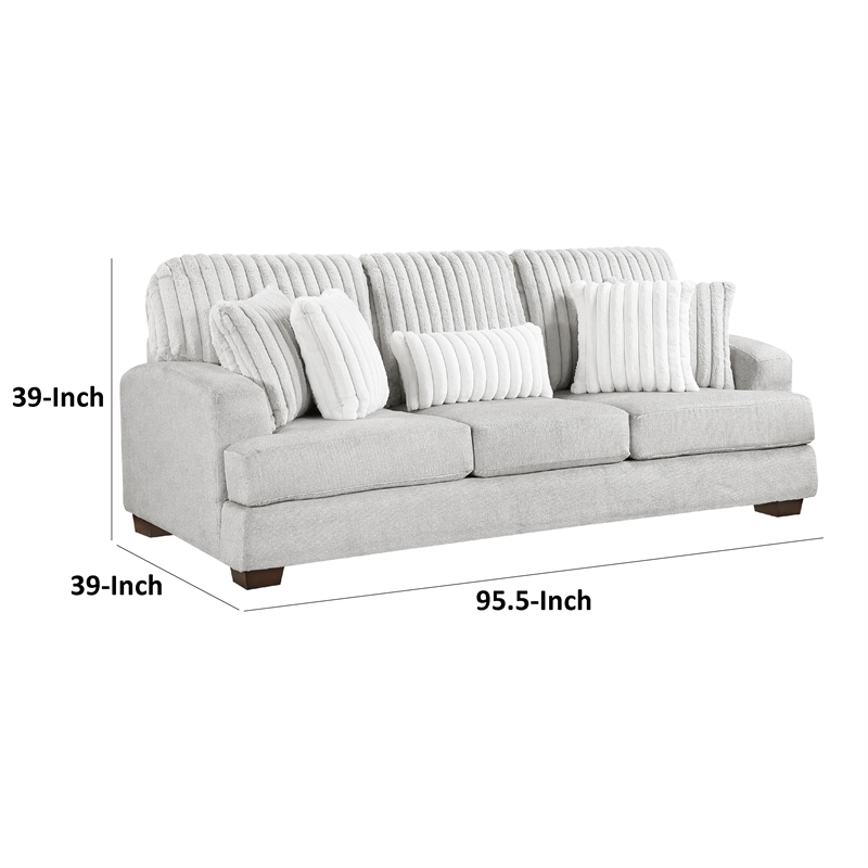 Witz Sofa- 96 Inch- 5 Pillows- Ribbed Texture Light Gray Corduroy