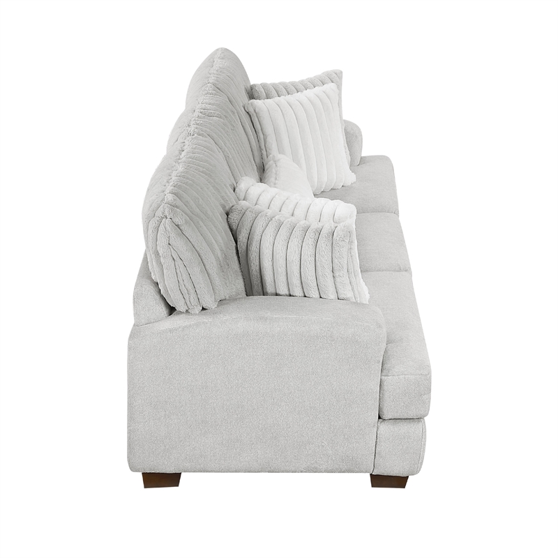 Witz Sofa- 96 Inch- 5 Pillows- Ribbed Texture Light Gray Corduroy