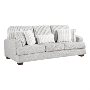 Witz Sofa- 96 Inch- 5 Pillows- Ribbed Texture Light Gray Corduroy