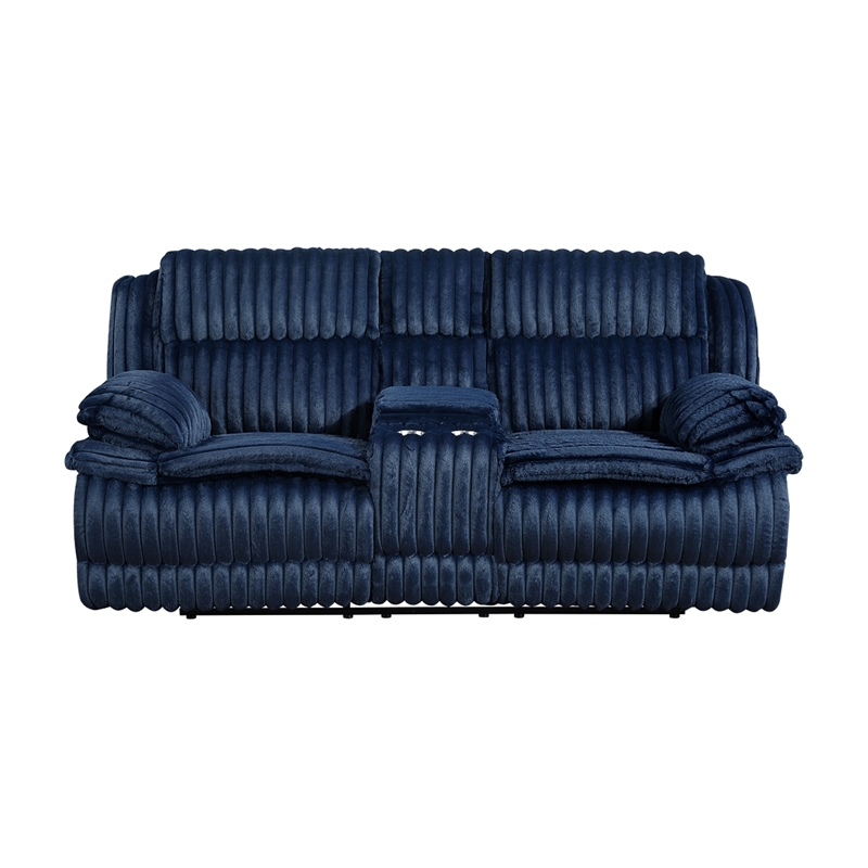 Rexy Manual Dual Recliner Loveseat with Console- Blue Corduroy 85 Inch