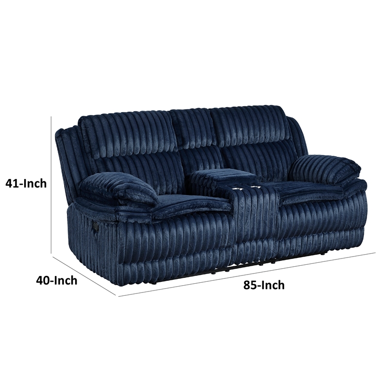 Rexy Manual Dual Recliner Loveseat with Console- Blue Corduroy 85 Inch