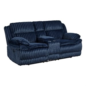 Rexy Manual Dual Recliner Loveseat with Console- Blue Corduroy 85 Inch
