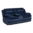 Rexy Manual Dual Recliner Loveseat with Console- Blue Corduroy 85 Inch