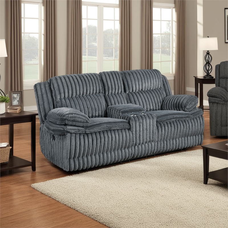 Rexy Manual Dual Recliner Loveseat- Console Dark Gray Corduroy 85 Inch