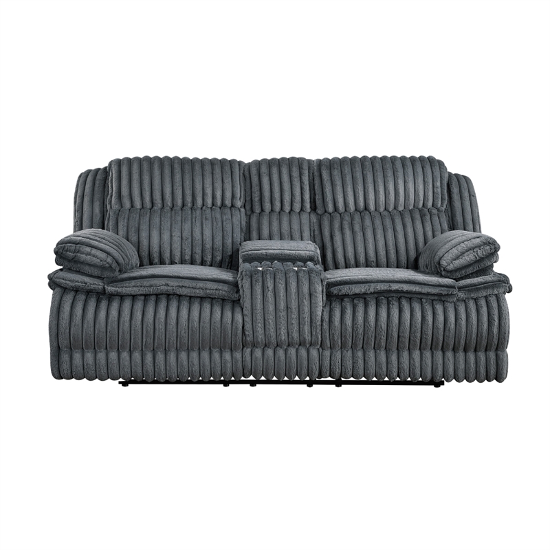 Rexy Manual Dual Recliner Loveseat- Console Dark Gray Corduroy 85 Inch