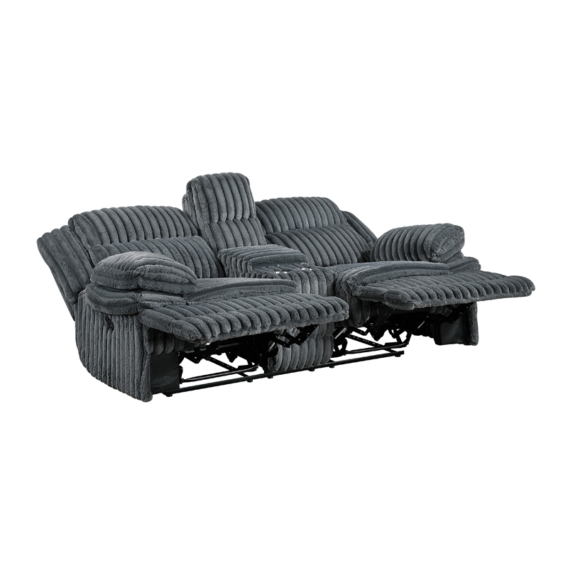 Rexy Manual Dual Recliner Loveseat- Console Dark Gray Corduroy 85 Inch