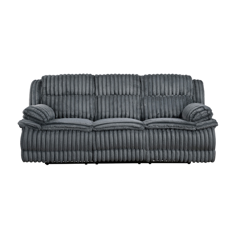 Rexy Manual Double Reclining Sofa- Textured Dark Gray Corduroy 95 Inch