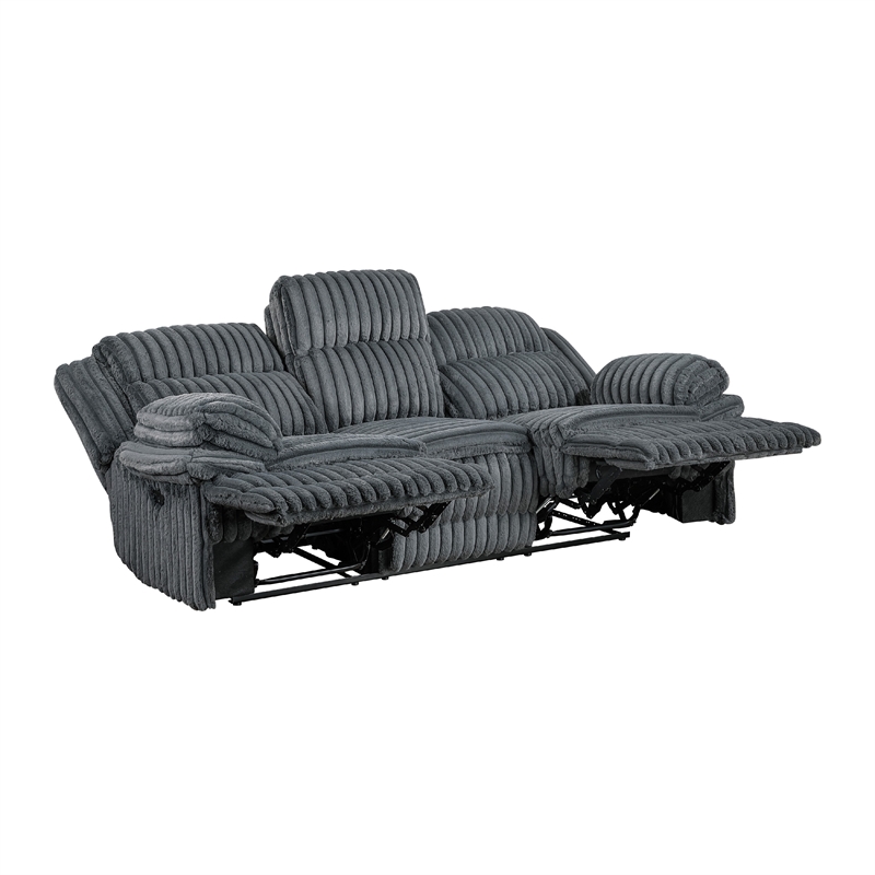 Rexy Manual Double Reclining Sofa- Textured Dark Gray Corduroy 95 Inch