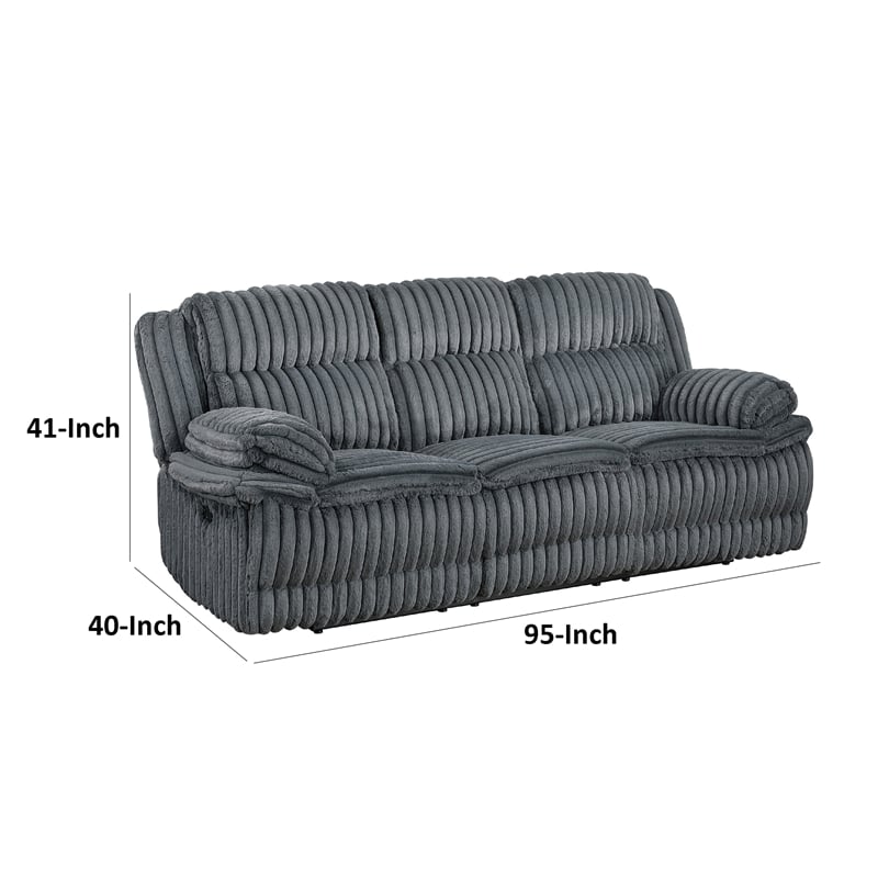 Rexy Manual Double Reclining Sofa- Textured Dark Gray Corduroy 95 Inch