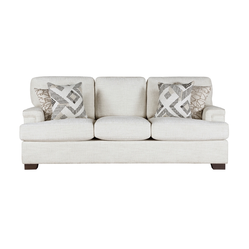Osy Sofa with 4 Accent Pillows- 91 Inch- Soft Ivory Chenille