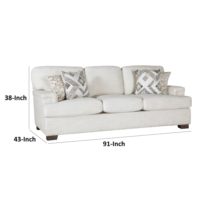 Osy Sofa with 4 Accent Pillows- 91 Inch- Soft Ivory Chenille