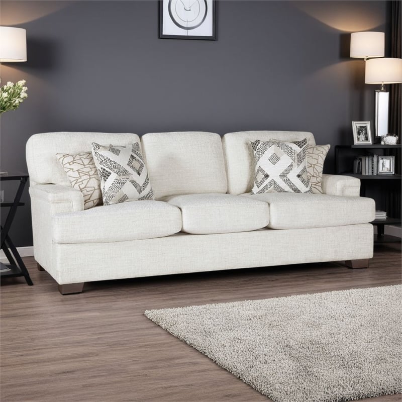 Osy Sofa with 4 Accent Pillows- 91 Inch- Soft Ivory Chenille