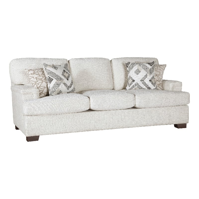 Osy Sofa with 4 Accent Pillows- 91 Inch- Soft Ivory Chenille