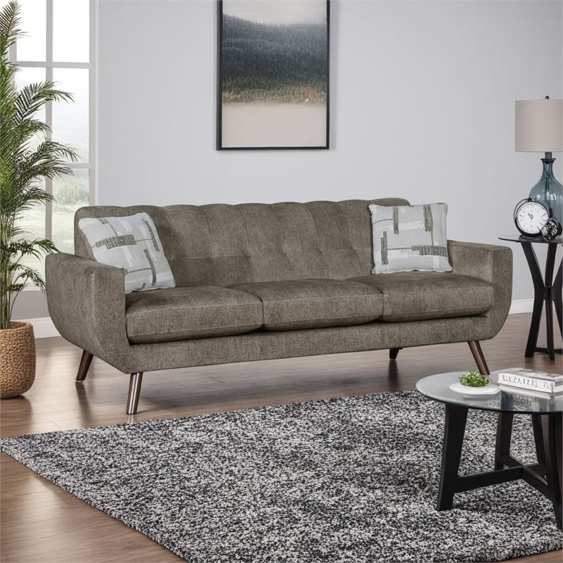 Jany Sofa with 2 Pillows- 87 Inch Brown Microfiber- Walnut Tone
