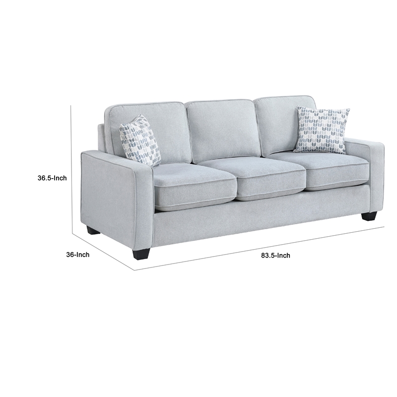 Pery Sofa w 2 Pillows- Reversible Cushions- Light Gray 84 Inch