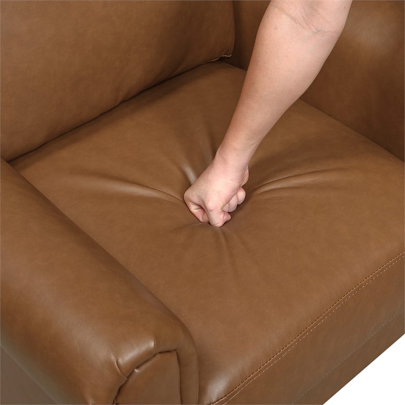 Lo Sofa w Rolled Arms- Mid Century Brown Faux Leather 79 Inch