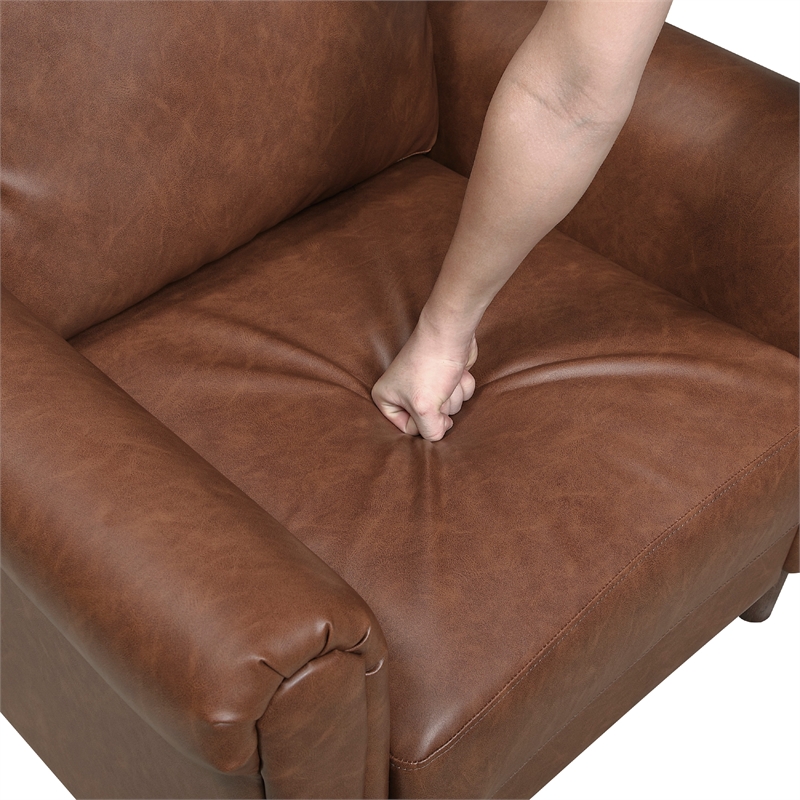 Lo Sofa w Rolled Arms- Mid Century Dark Brown Faux Leather 79 Inch