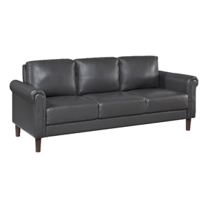 Lo Sofa w Rolled Arms- Midcentury Dark Gray Faux Leather 79 Inch