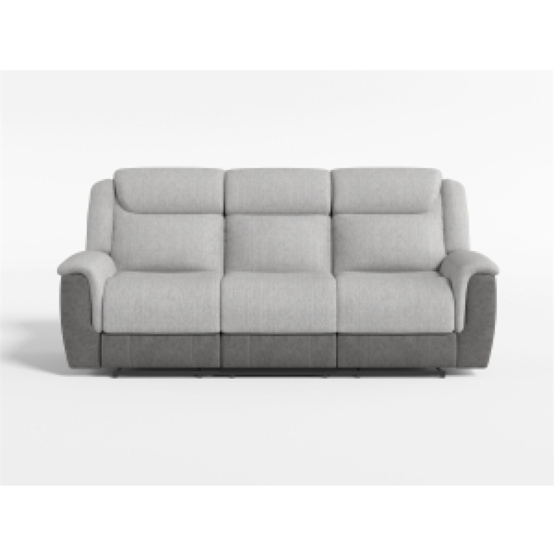 Feo Manual Reclining Sofa w Console- White Gray Microfiber 86 Inch