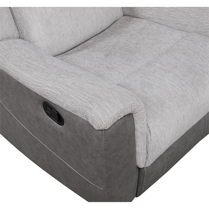 Feo Manual Reclining Sofa w Console- White Gray Microfiber 86 Inch