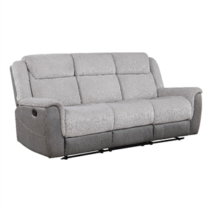 Feo Manual Reclining Sofa w Console- White Gray Microfiber 86 Inch