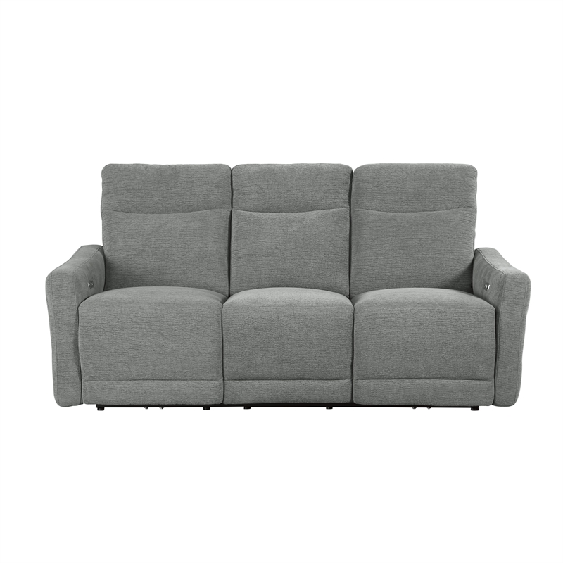 Eddie Power Double Reclining Sofa w USB- Lay Flat- Dove Gray Chenille
