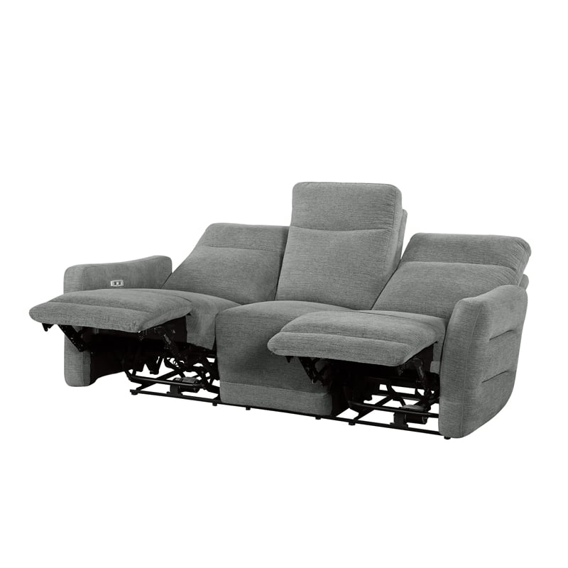 Eddie Power Double Reclining Sofa w USB- Lay Flat- Dove Gray Chenille