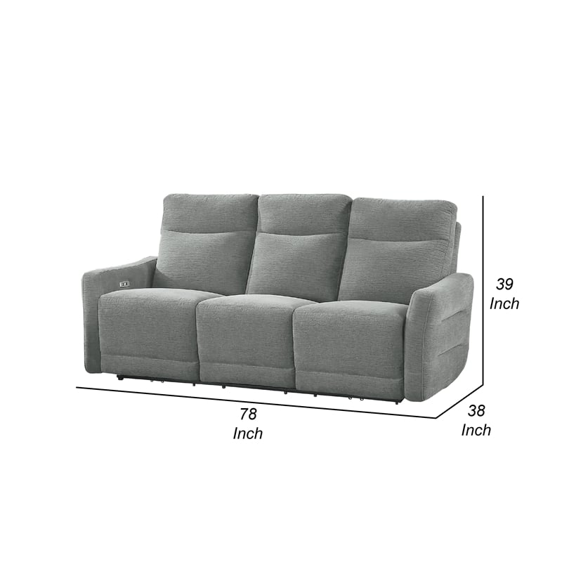 Eddie Power Double Reclining Sofa w USB- Lay Flat- Dove Gray Chenille