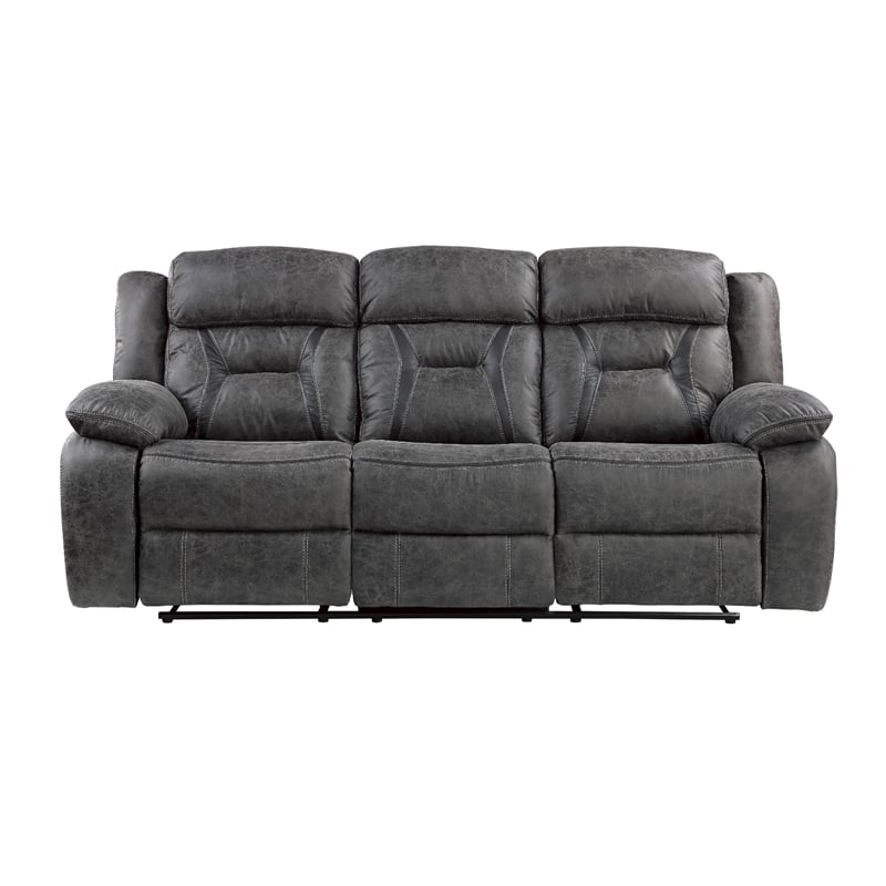 Mady Manual Reclining Sofa- Pillow Tufted- Dark Gray Polyester 85 Inch