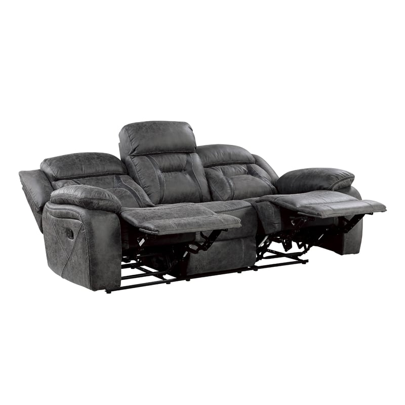 Mady Manual Reclining Sofa- Pillow Tufted- Dark Gray Polyester 85 Inch
