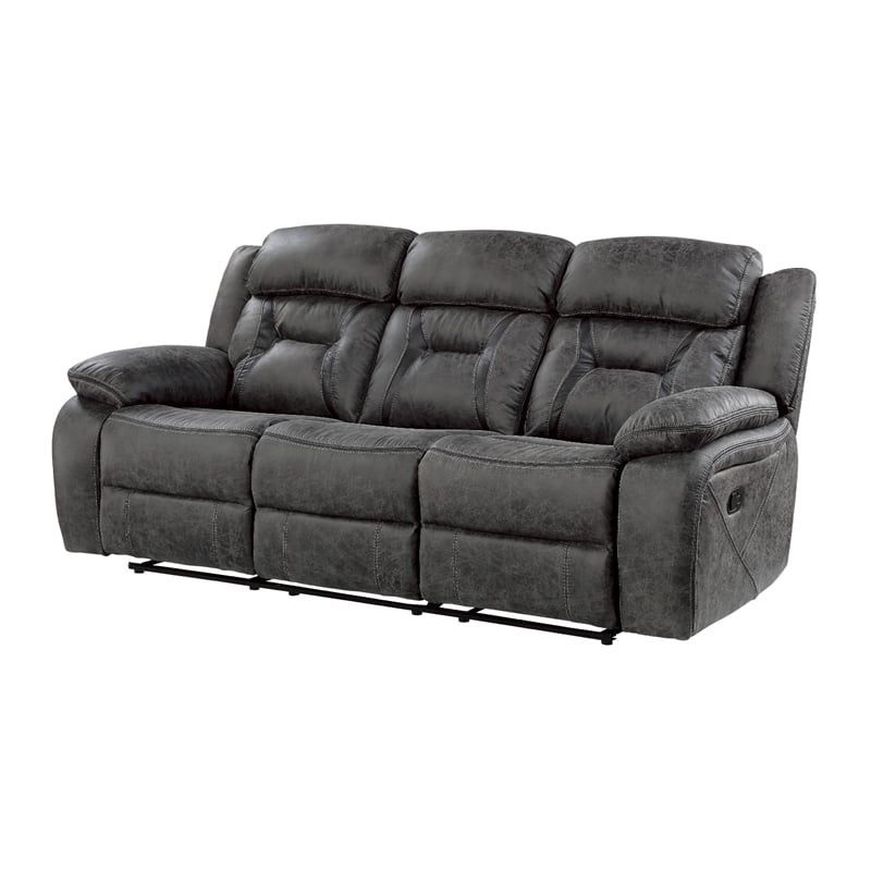 Mady Manual Reclining Sofa- Pillow Tufted- Dark Gray Polyester 85 Inch