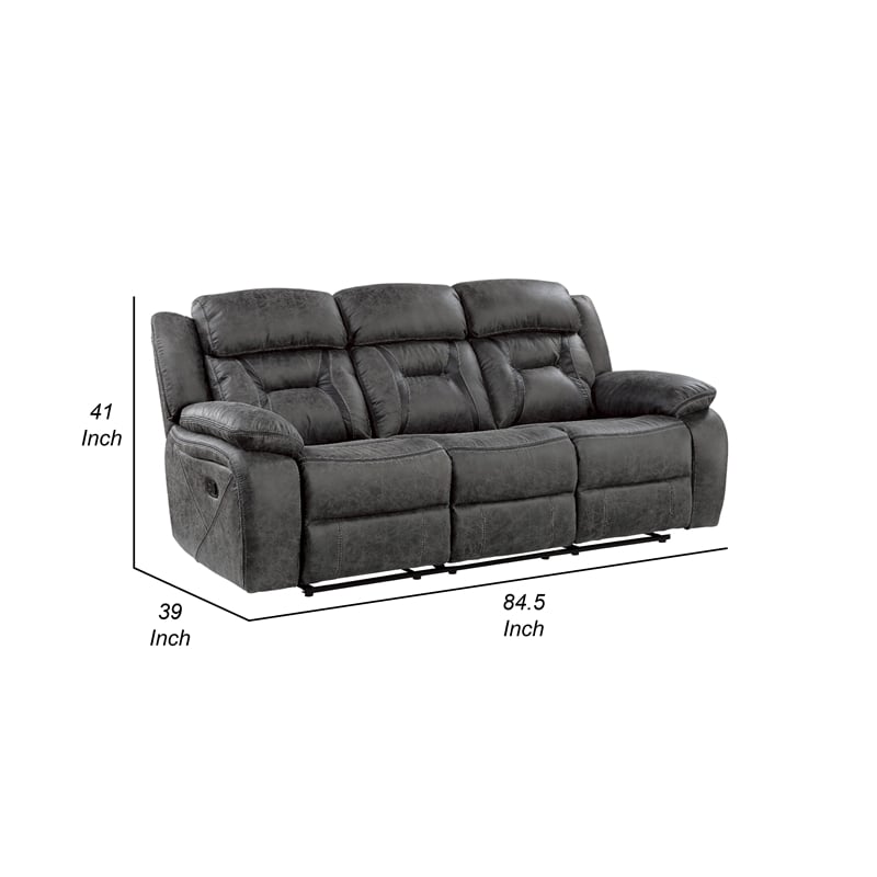 Mady Manual Reclining Sofa- Pillow Tufted- Dark Gray Polyester 85 Inch